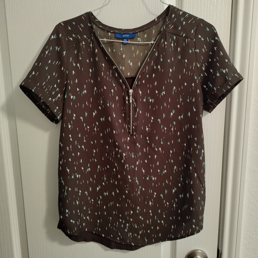 Apt. 9 Women's Brown/Dark Green Patterned Top